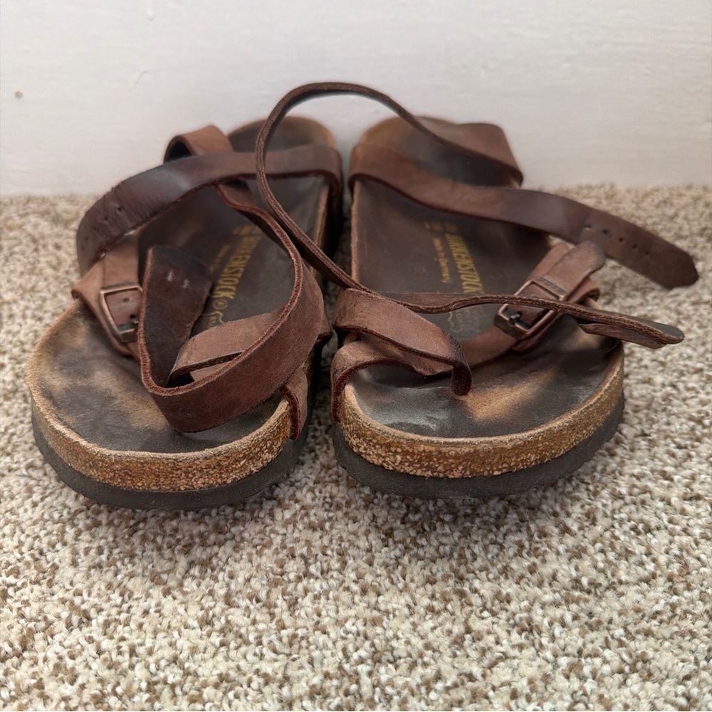 Birkenstock Women's Brown Leather Sandals Size L8 M6 Made In Germany Used Nice